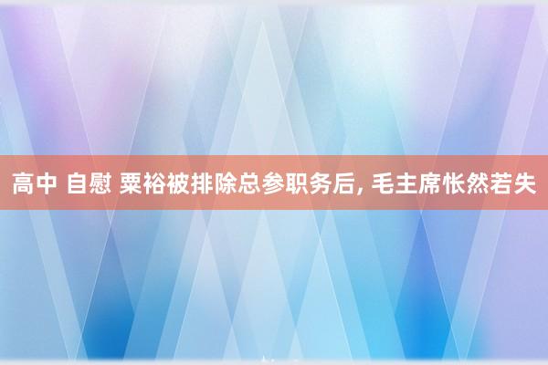 高中 自慰 粟裕被排除总参职务后， 毛主席怅然若失